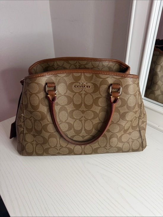 Coach Handbags - Coach Brown Signature Canvas Dome Satchel with Dark Brown Trim